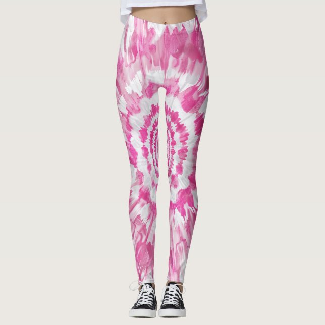 Rosa Tie-Dye Spiral Abstrakt Mönster Leggings (Framsida)
