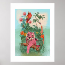 Rosa Tiger and Parrot Tropical Large Art Print Poster