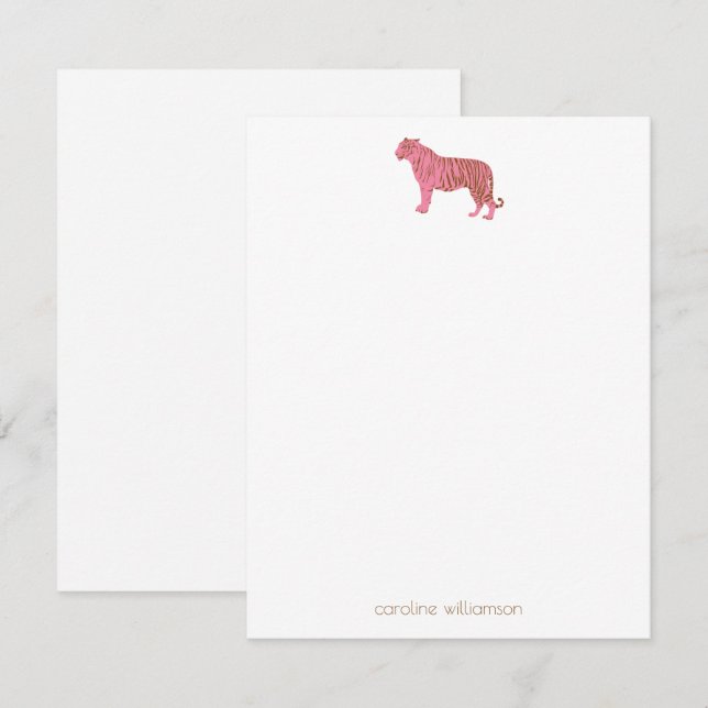 Rosa Tiger Art Personlig Stationery Anteckningskort (Fram/baksida)