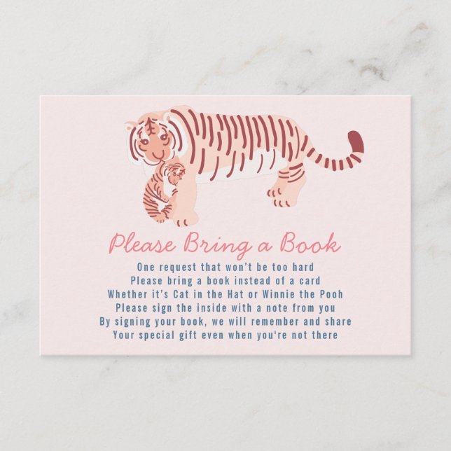 Rosa Tiger Baby Shower, lägg till ett Bok-kort Tilläggskort (Framsida)