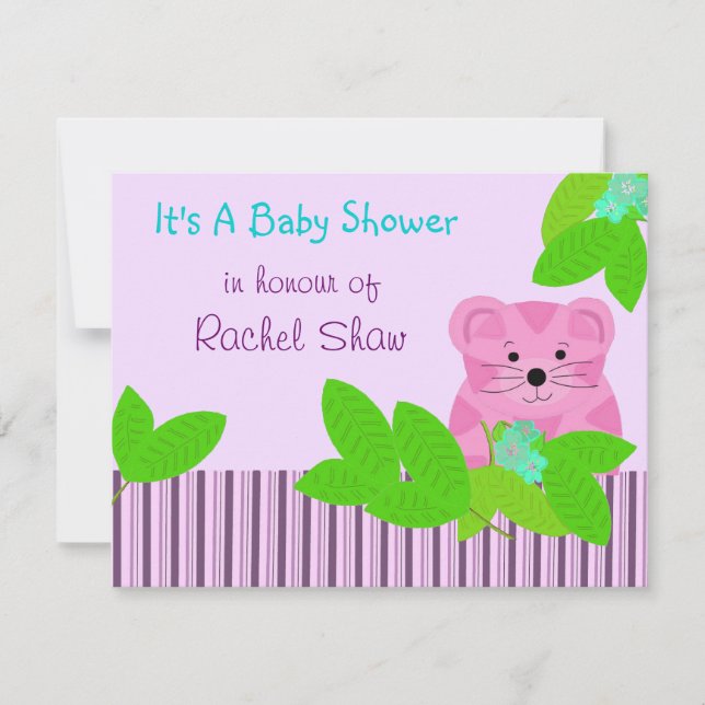 Rosa Tiger Bebis Babyshower Inbjudan (Framsida)