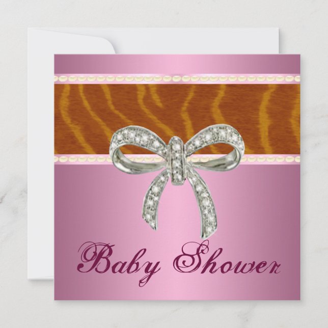 Rosa Tiger Diamantbåge Baby Shower Inbjudan (Framsida)
