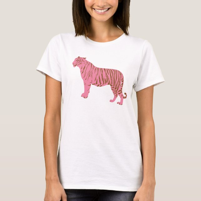 Rosa Tiger Grafisk Kvinnlig T-Shirt (Framsida)