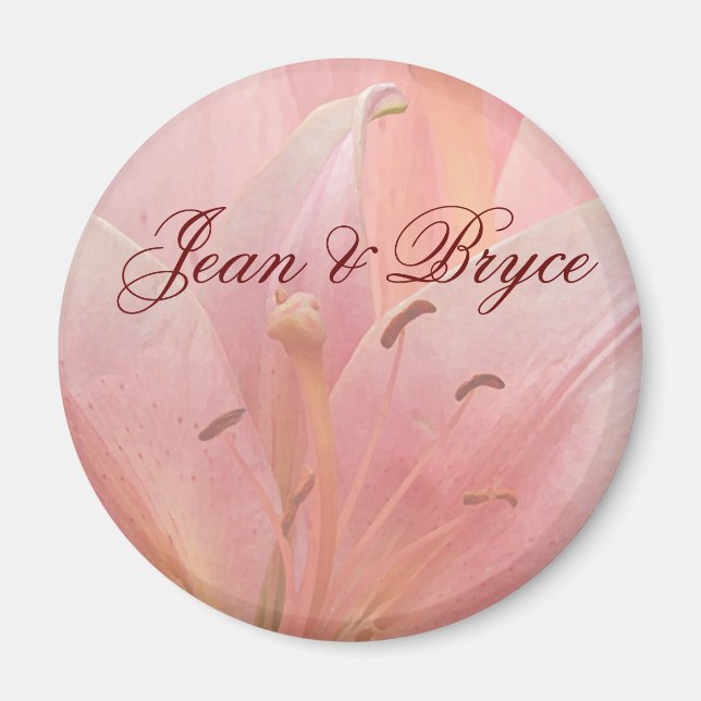 Rosa Tiger Lily bröllop magnet (Framsidan)