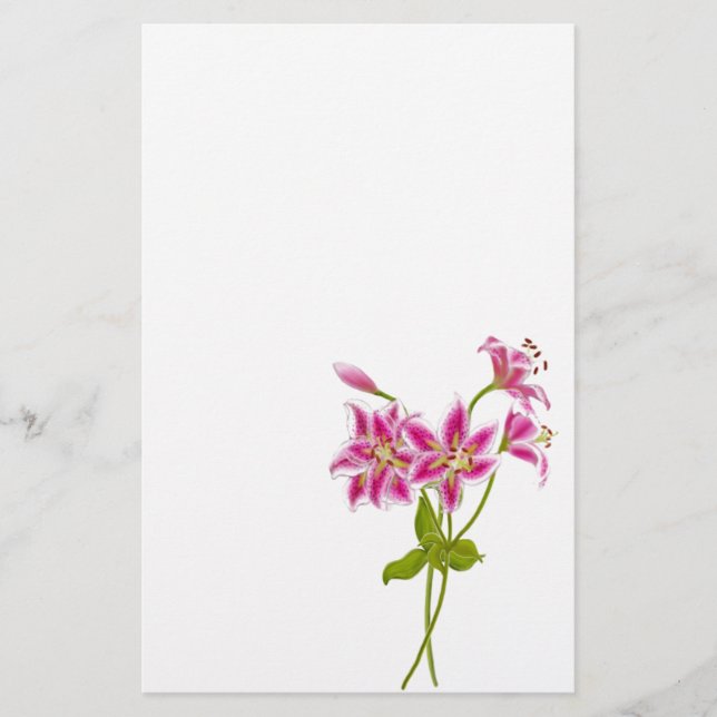 Rosa Tiger Lily Stationery Brevpapper (Framsida)