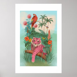 Rosa Tiger och Parrot Tropical Extra Large Print Poster