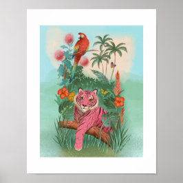 Rosa Tiger och Parrot Tropical Jungle Art Print Poster