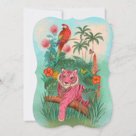 Rosa Tiger och Parrot Tropical Jungle Blank Inbjudningar
