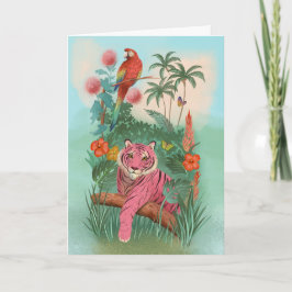 Rosa Tiger och Parrot Tropical Jungle Blank Kort