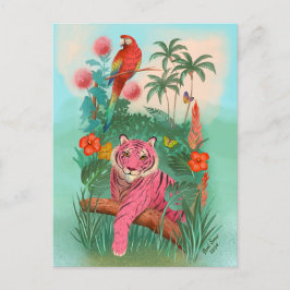 Rosa Tiger och Parrot Tropical Jungle Blank Vykort