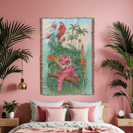 Rosa Tiger och Parrot Tropical Jungle | Filt