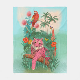 Rosa Tiger och Parrot Tropical Jungle Fleecefilt