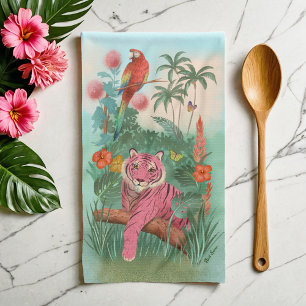 Rosa Tiger och Parrot Tropical Jungle Kökshandduk