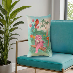 Rosa Tiger och Parrot Tropical Jungle Lumbarkudde