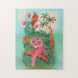 Rosa Tiger och Parrot Tropical Jungle Pussel