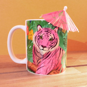 Rosa Tiger och Parrot Tropical Jungle Två-Tonad Mugg