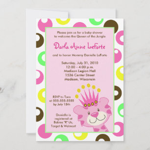 Rosa Tiger Queen of the Jungle 5x7 Baby Shower Inbjudningar