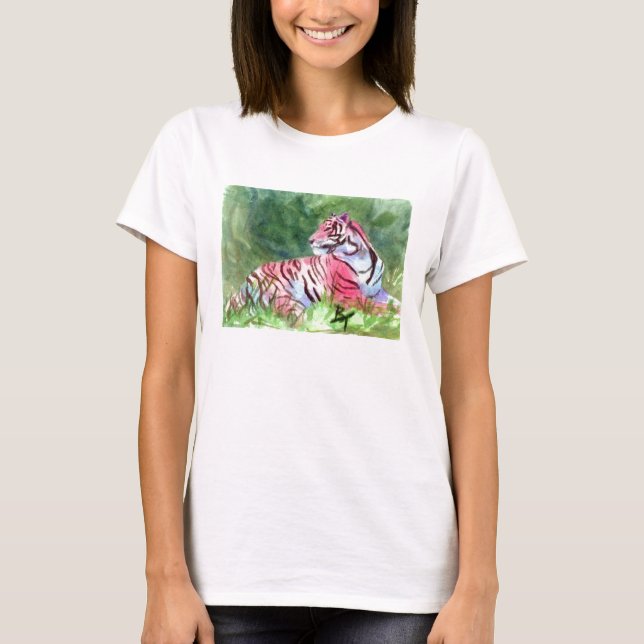 Rosa tigerdamTshirt T-shirt (Framsida)