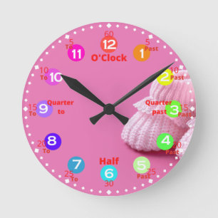 Rosa Time Learning Round Clock Rund Klocka