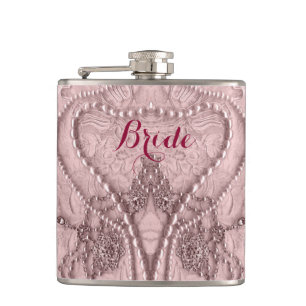 Rosa Tint Girly Snöre och Purls Bride Flask Fickplunta