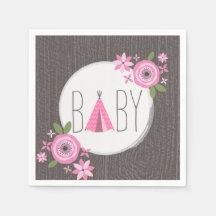 Rosa Tipi Baby Shower Pappersservett