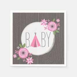 Rosa Tipi Baby Shower Pappersservett