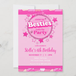 Rosa tjej födelsedag, Rosa bästa vänner party Inbjudningar