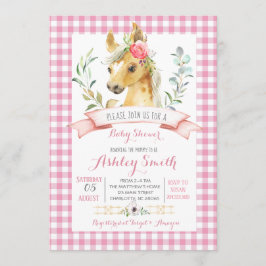 rosa tjej för babyduschinbjudan till hästgården inbjudningar
