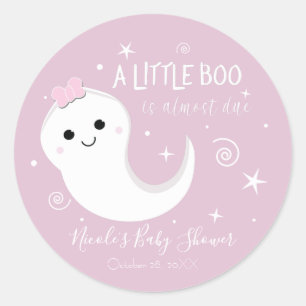 Rosa tjej spöke BOO Halloween Baby Shower Runt Klistermärke