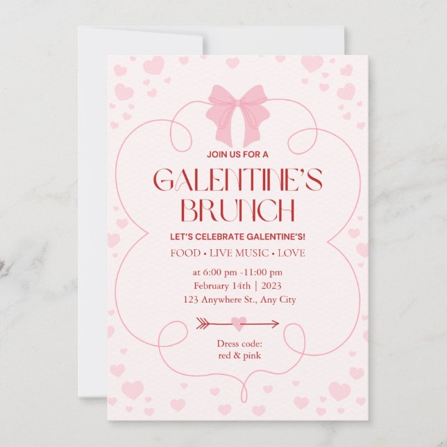 Rosa tjejaktig Galentine-dagsbrunch-inbjudan Julkort (Framsida)
