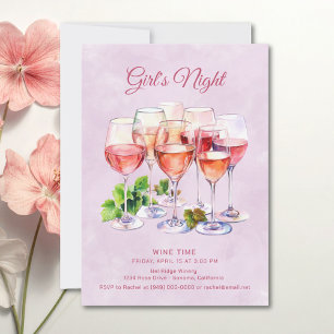 Rosa tjejers natt vin inbjudningar