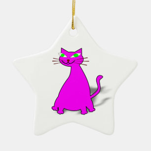 Rosa Tjock Katt Julgransprydnad Keramik