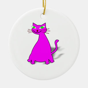 Rosa Tjock Katt Julgransprydnad Keramik