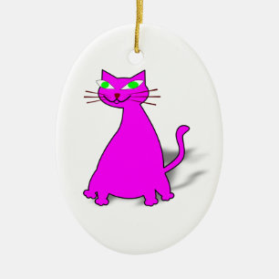 Rosa Tjock Katt Julgransprydnad Keramik