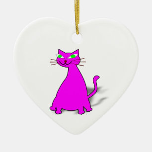 Rosa Tjock Katt Julgransprydnad Keramik