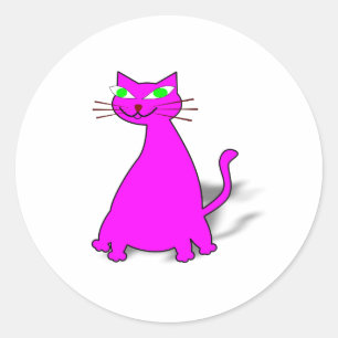 Rosa Tjock Katt Runt Klistermärke