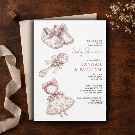 Rosa Toalett Vintage Barnkammare Flick Baby Shower Inbjudningar