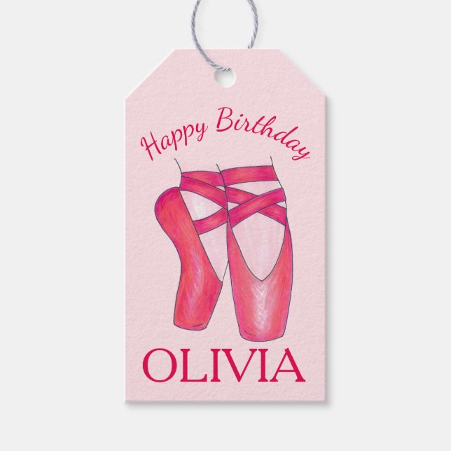 Rosa Toe Shoes Ballet Ballerina Dance Birthday Presentetikett (Framsidan)