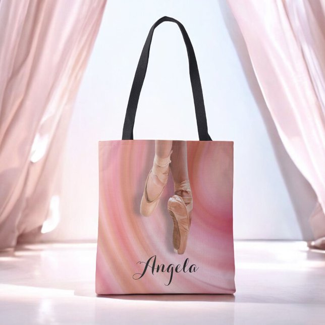 Rosa Toe Shoes with Namn Cute Ballet Tygkasse (Personalize this ballet tote with your name.)