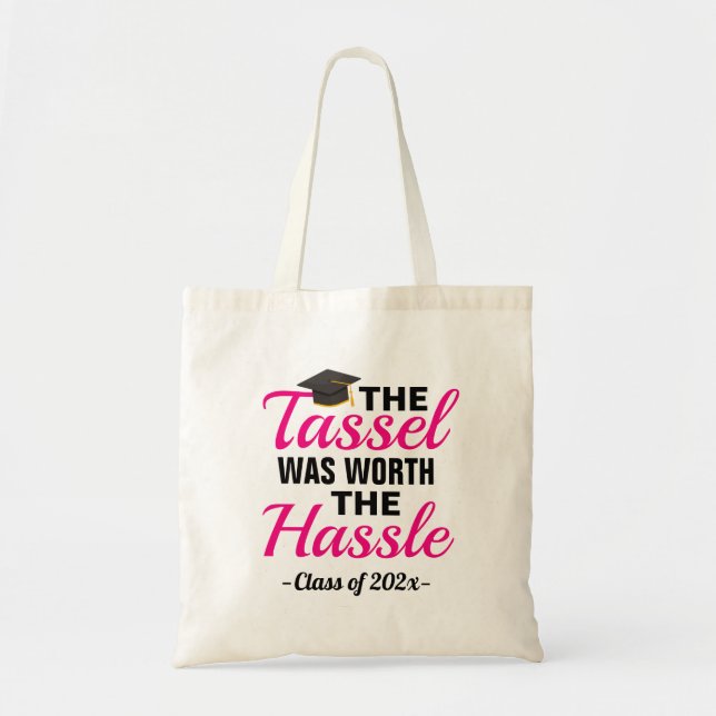 Rosa tofs Värt besväret Examenstaska Tygkasse (Framsidan)