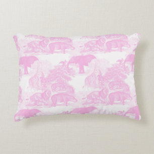 Rosa Toile Animals Chinoiserie Pojke Nursery Prydnadskudde