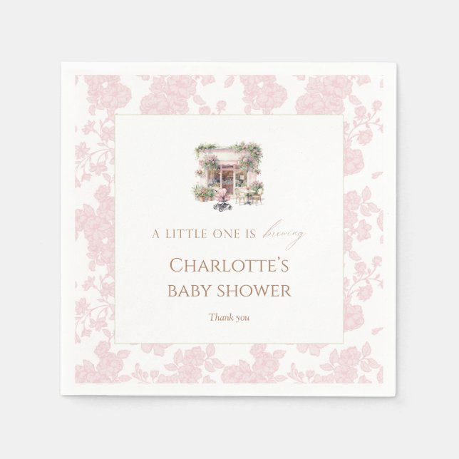 Rosa Toile Baby Is Brewing Café Coffee Coquette  Pappersservett (Framsidan)