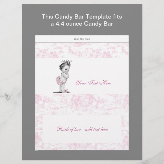Rosa Toile Baby Shower Candy Pub Wrapper Reklamblad (Framsidan)
