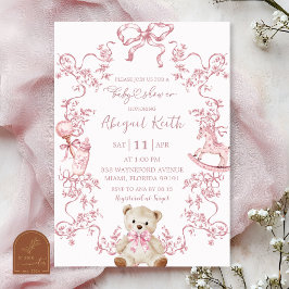 Rosa Toile Baby Shower Flickinladning Inbjudningar