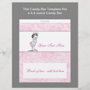 Rosa Toile Baby Shower Godisbarnetikett Reklamblad