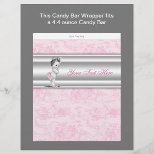Rosa Toile Baby Shower Godisbarnetikett Reklamblad