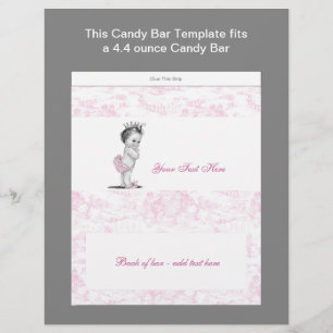 Rosa Toile Baby Shower Godisbarnetikett Reklamblad