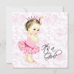 Rosa Toile Baby Shower Inbjudningar