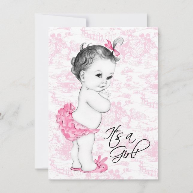Rosa Toile Baby Shower Inbjudningar (Framsida)