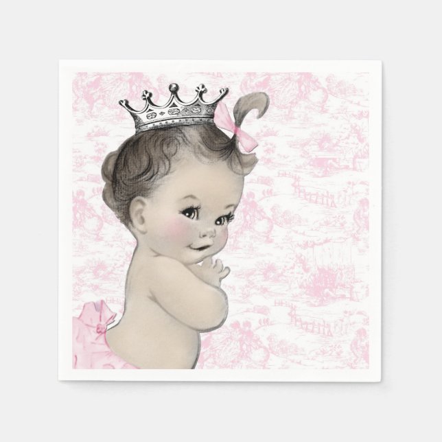 Rosa Toile Baby Shower Pappersservett (Framsidan)